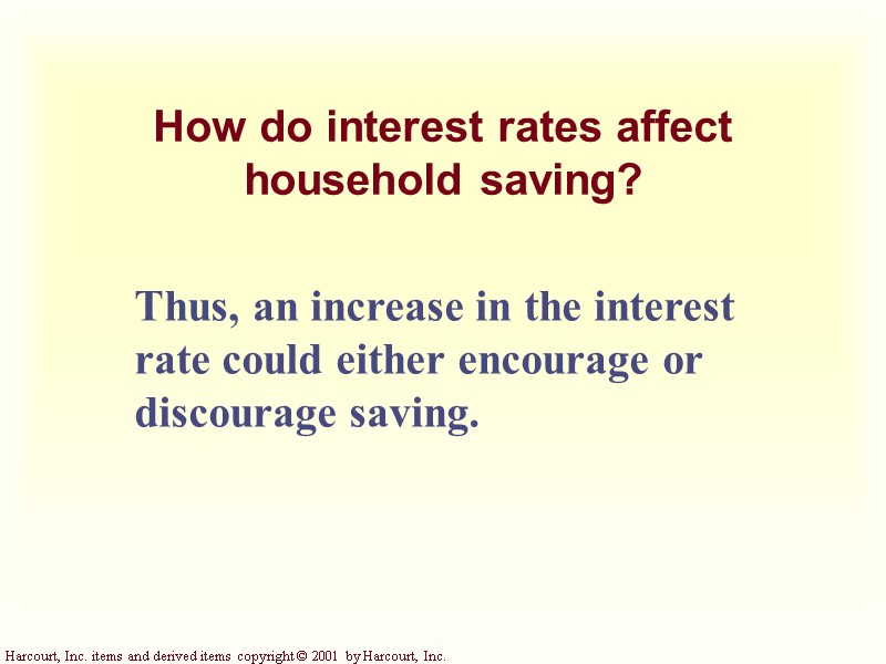 How do interest rates affect household saving? Thus, an increase in the interest rate How do interest rates affect household saving? Thus, an increase in the interest rate